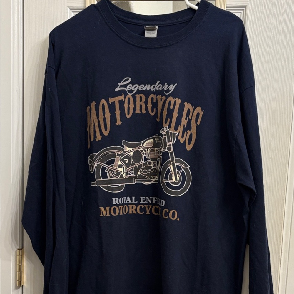 Royal Enfield Legendary Motorcycle Graphic Long Sleeve Tee - Dark Blue